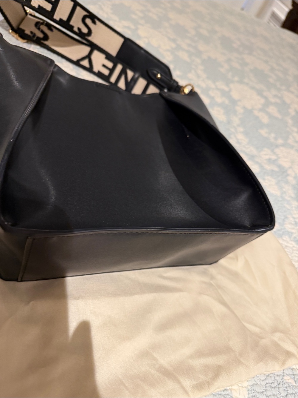 Stella McCartney Black Perforated Logo Shoulder Bag with Branded Strap - Picture 4 of 5